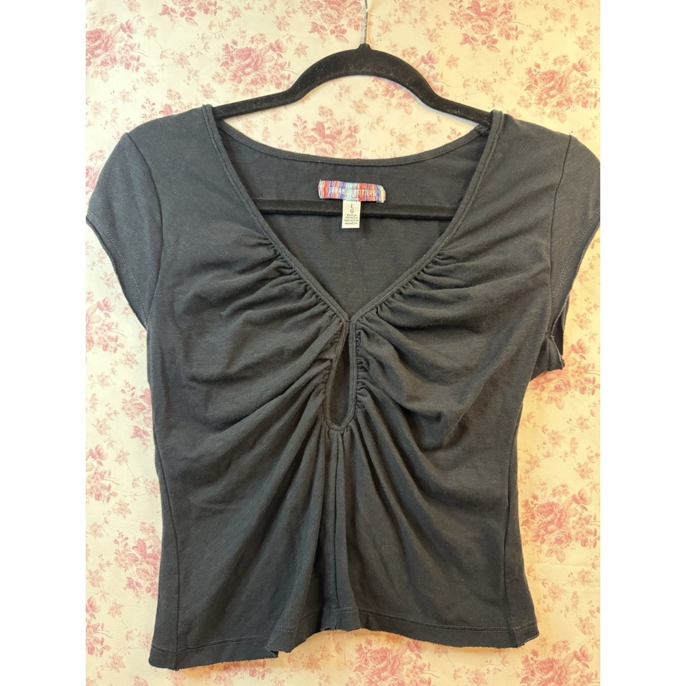 Urban Outfitters Black Ruched Cutout Top Size L Y2K